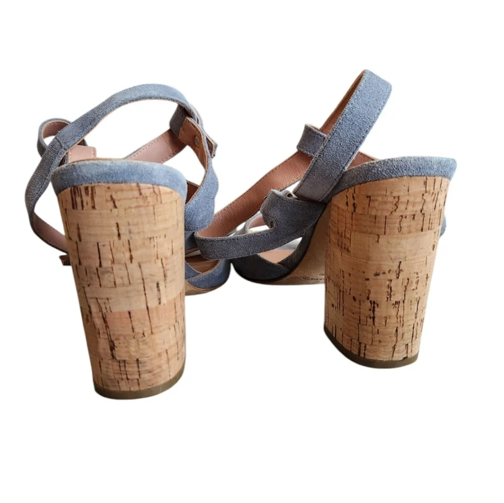 Sigerson Morrison Strappy‎ Sandals Sz 8 Cork Block Heels Padded insole Open Toe